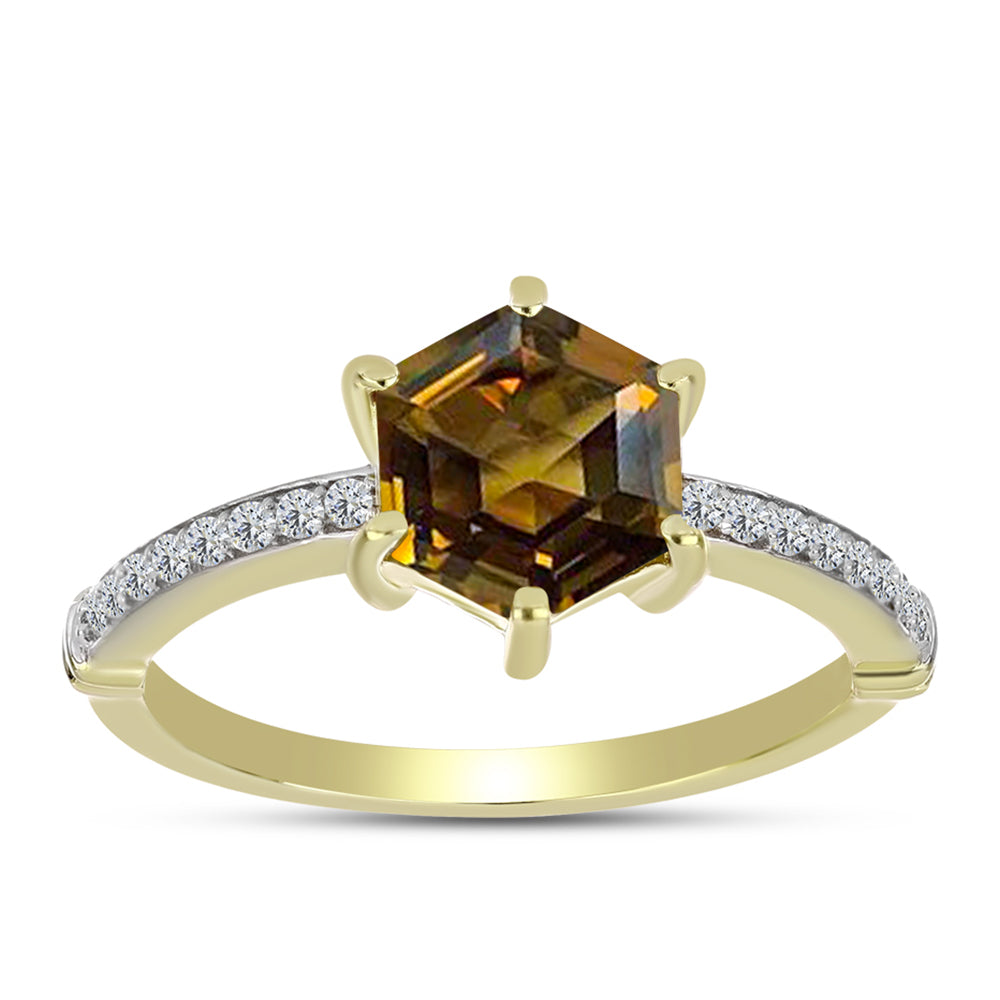 Inel din Argint 925 Placat cu Aur ( 2.5 grame ) cu Cuarț Coniac și Topaz Alb 2.11 Carate 3 