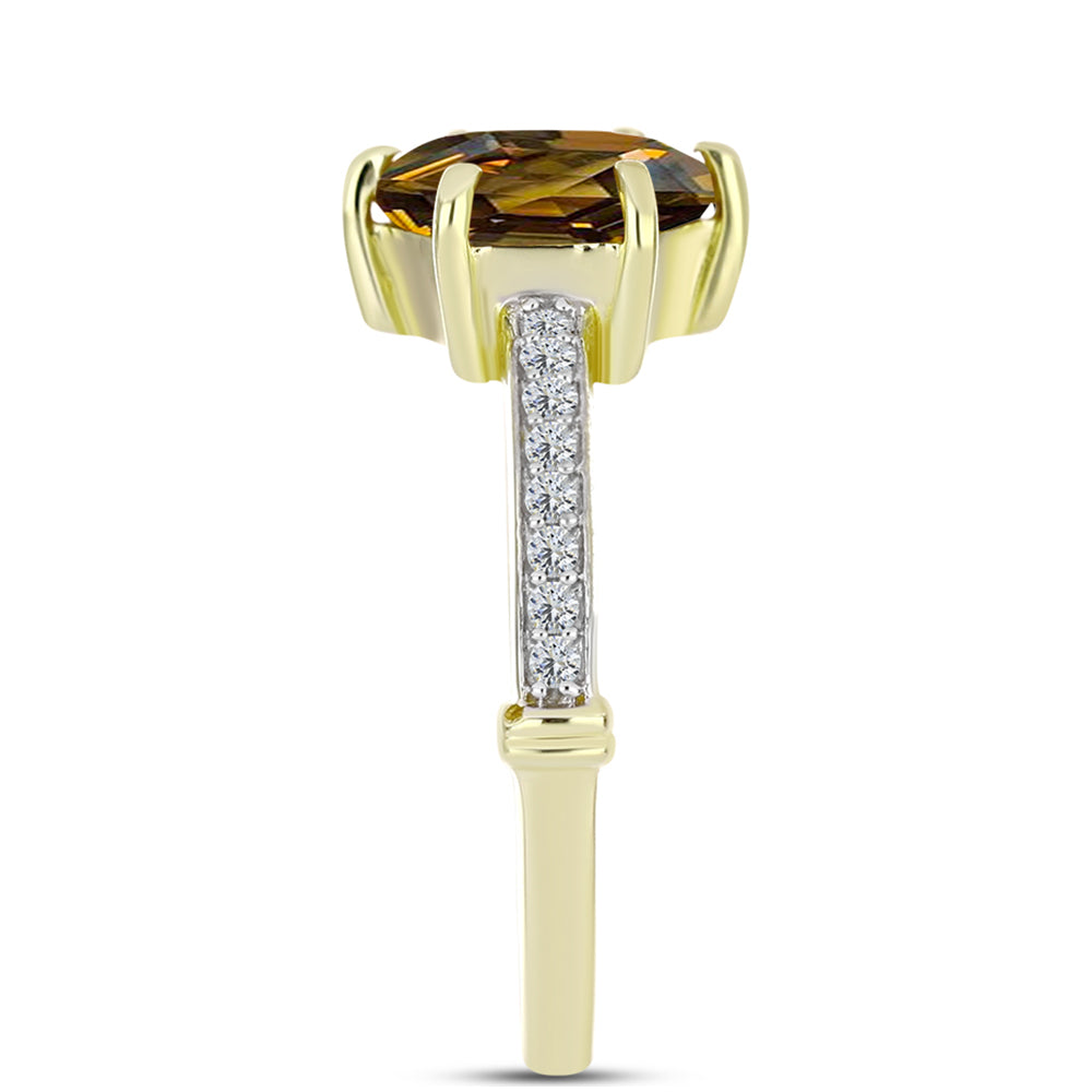 Inel din Argint 925 Placat cu Aur ( 2.5 grame ) cu Cuarț Coniac și Topaz Alb 2.11 Carate