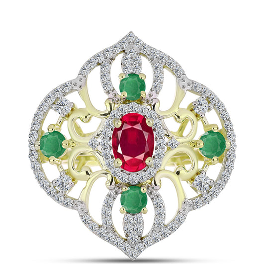 Inel din Argint 925 Placat cu Aur ( 7.25 grame ) cu Smarald Brazilian și Topaz Alb 4.52 Carate