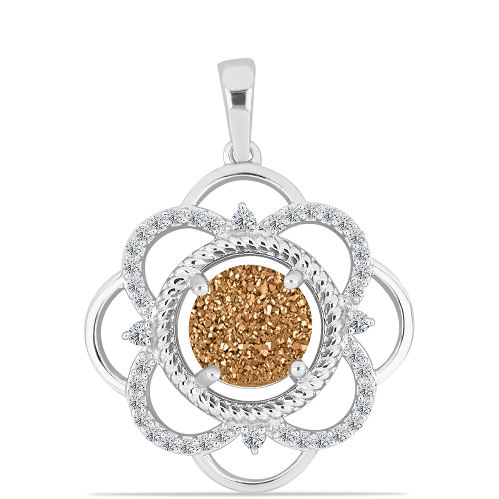 Pandantiv din Argint 925 ( 3.26 grame ) cu Drusy Auriu și Topaz Alb 3.26 Carate