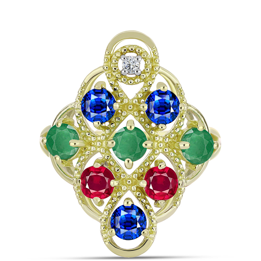 Inel din Argint 925 Placat cu Aur ( 4.02 grame ) cu Smarald Brazilian și Safir Albastru Australian 2.69 Carate 1 