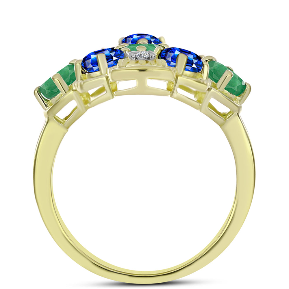 Inel din Argint 925 Placat cu Aur ( 4.02 grame ) cu Smarald Brazilian și Safir Albastru Australian 2.69 Carate