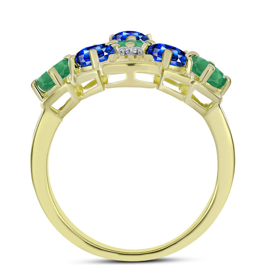 Inel din Argint 925 Placat cu Aur ( 4.02 grame ) cu Smarald Brazilian și Safir Albastru Australian 2.69 Carate