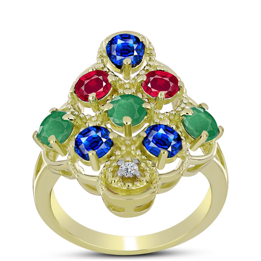 Inel din Argint 925 Placat cu Aur ( 4.02 grame ) cu Smarald Brazilian și Safir Albastru Australian 2.69 Carate 3 