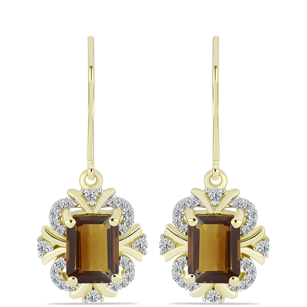 Cercei din Argint 925 Placat cu Aur ( 3.37 grame ) cu Cuarț Coniac și Topaz Alb 3.23 Carate 1 
