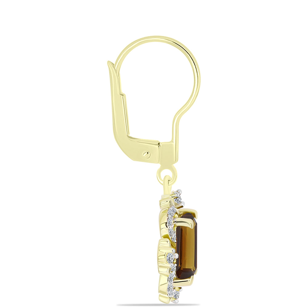 Cercei din Argint 925 Placat cu Aur ( 3.37 grame ) cu Cuarț Coniac și Topaz Alb 3.23 Carate 2 