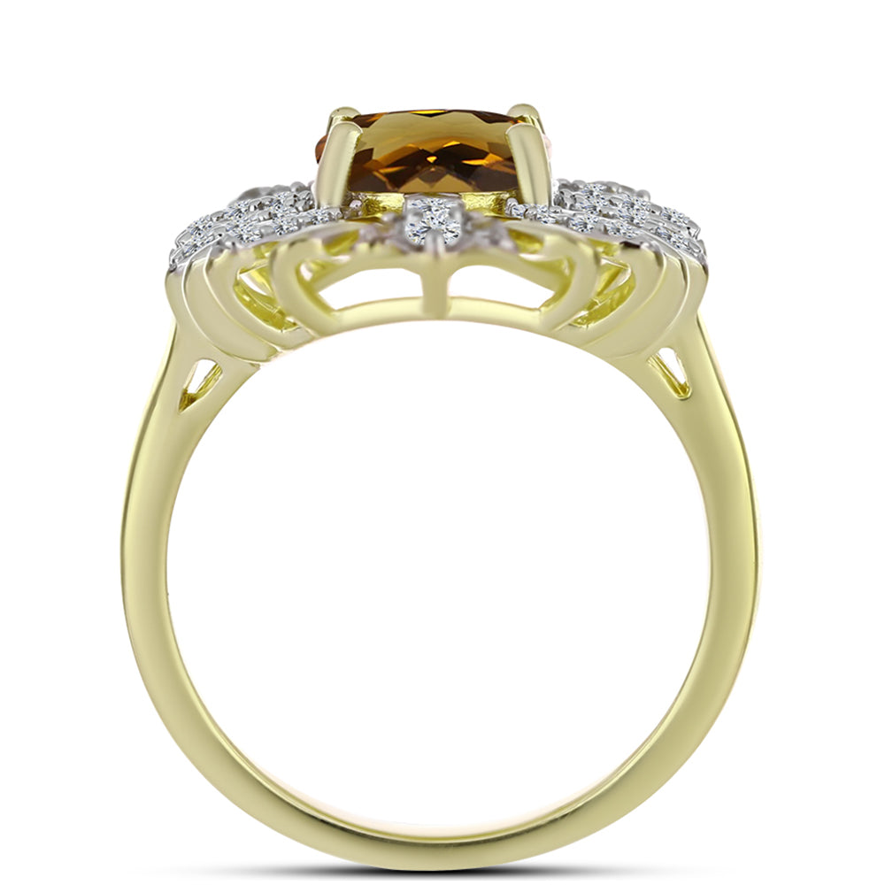 Inel din Argint 925 Placat cu Aur ( 5.14 grame ) cu Cuarț Coniac și Topaz Alb 2.87 Carate 2 