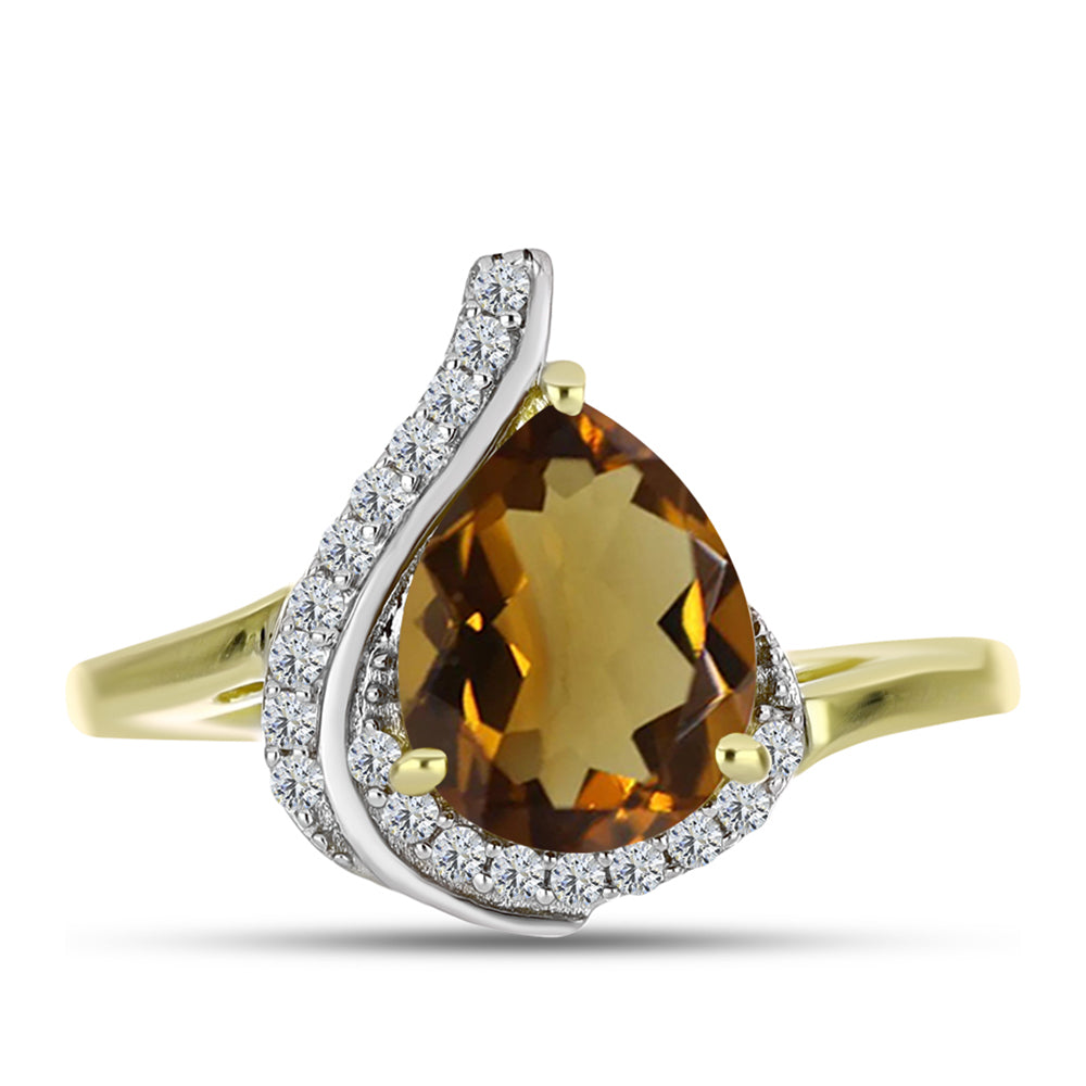 Inel din Argint 925 Placat cu Aur ( 2.9 grame ) cu Cuarț Coniac și Topaz Alb 2.37 Carate