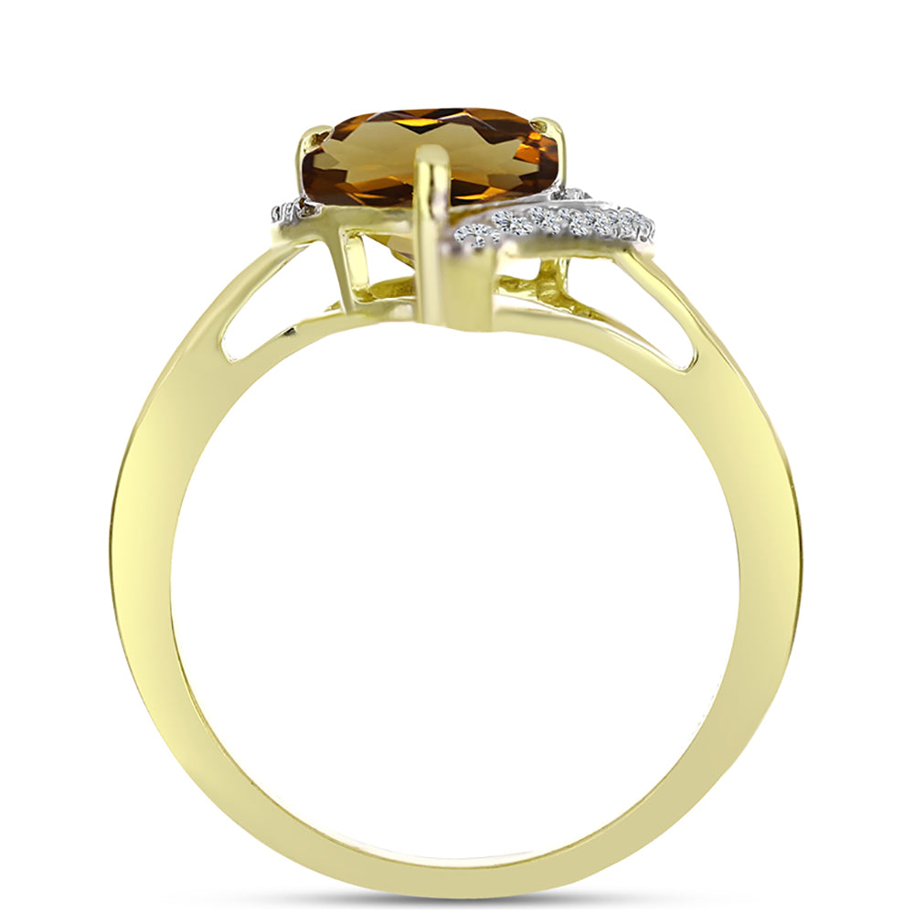 Inel din Argint 925 Placat cu Aur ( 2.9 grame ) cu Cuarț Coniac și Topaz Alb 2.37 Carate