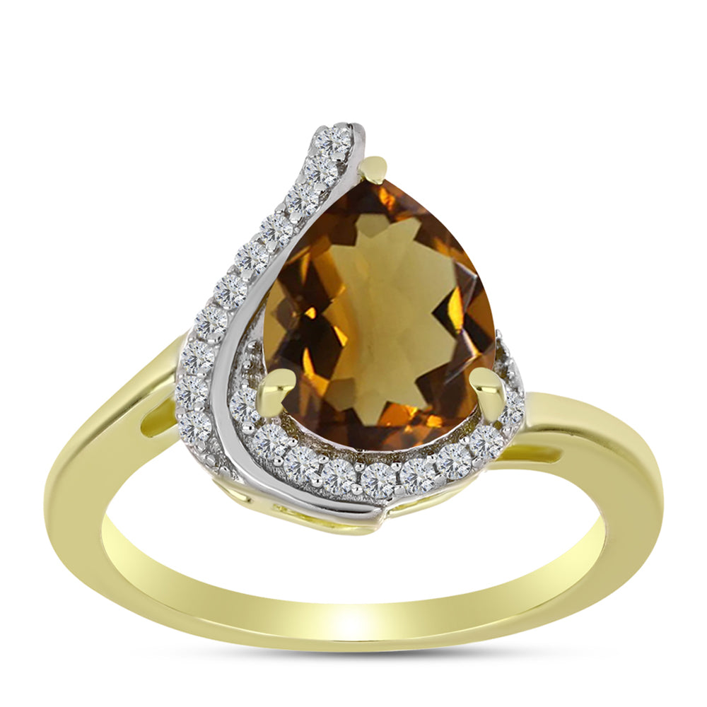 Inel din Argint 925 Placat cu Aur ( 2.9 grame ) cu Cuarț Coniac și Topaz Alb 2.37 Carate 3 