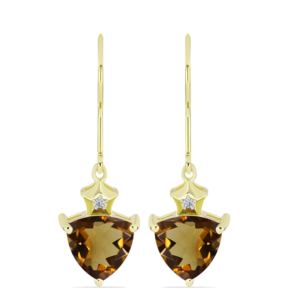 Cercei din Argint 925 Placat cu Aur ( 2.56 grame ) cu Cuarț Coniac și Topaz Alb 6.06 Carate