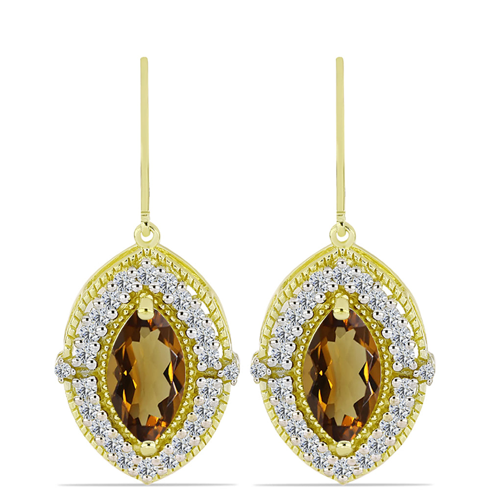 Cercei din Argint 925 Placat cu Aur ( 5.36 grame ) cu Cuarț Coniac și Topaz Alb 6.71 Carate 1 