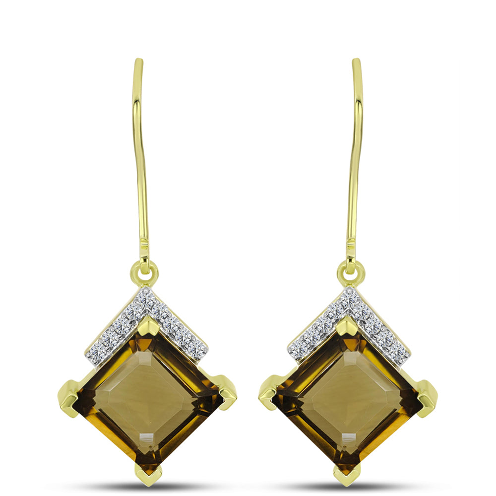 Cercei din Argint 925 Placat cu Aur ( 2.58 grame ) cu Cuarț Coniac și Topaz Alb 7.01 Carate