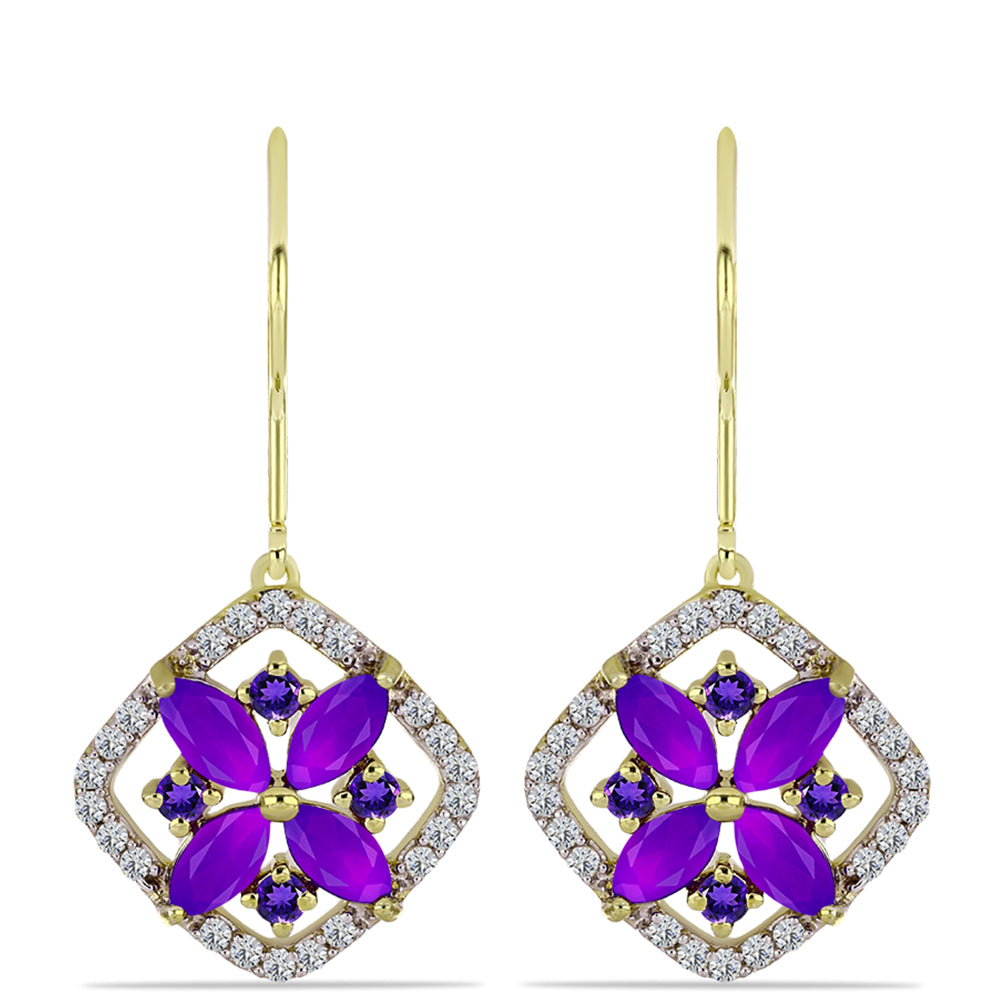 Cercei din Argint 925 Placat cu Aur ( 3.44 grame ) cu Agat Violet și Ametist Marocan 2.42 Carate