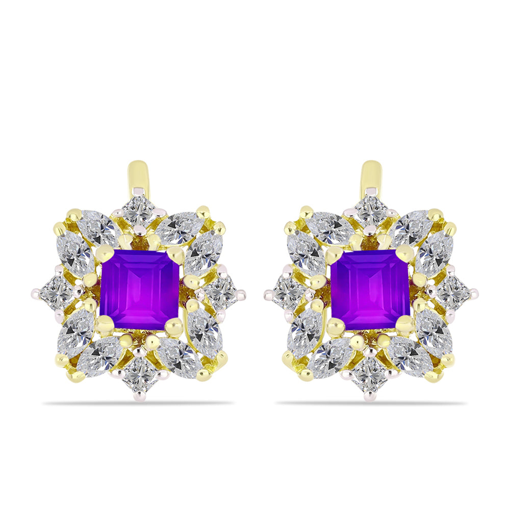 Cercei din Argint 925 Placat cu Aur ( 3.9 grame ) cu Agat Violet și Topaz Alb 2.68 Carate 1 