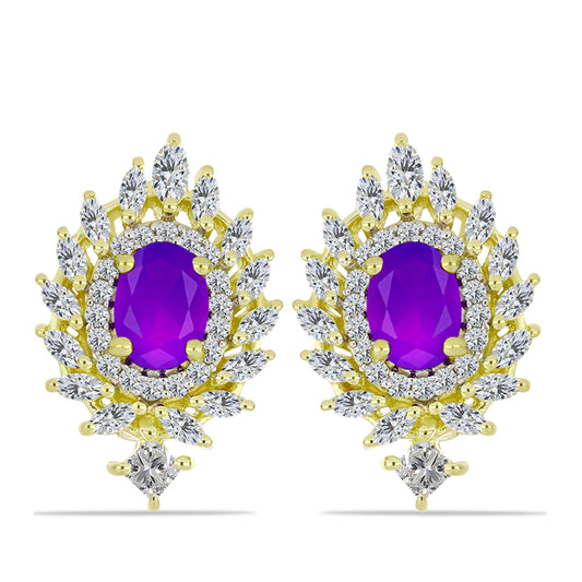 Cercei din Argint 925 Placat cu Aur ( 5.71 grame ) cu Agat Violet și Topaz Alb 2.82 Carate