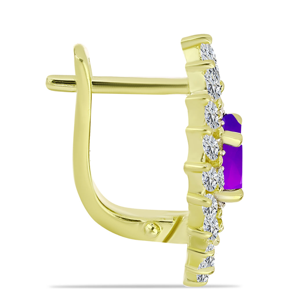 Cercei din Argint 925 Placat cu Aur ( 5.71 grame ) cu Agat Violet și Topaz Alb 2.82 Carate 2 