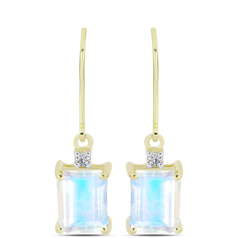 Cercei din Argint 925 Placat cu Aur ( 2.46 grame ) cu Piatra Lunii Curcubeu și Topaz Alb 4.56 Carate 1 