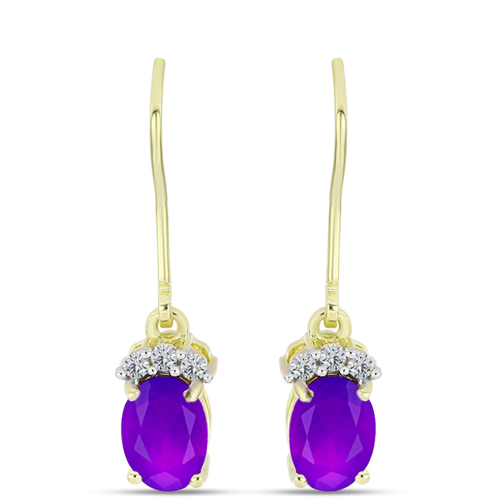 Cercei din Argint 925 Placat cu Aur ( 1.77 grame ) cu Agat Violet și Topaz Alb 1.4 Carate