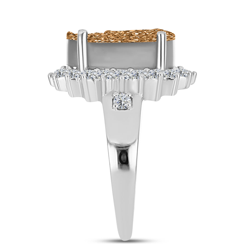Inel din Argint 925 ( 4.09 grame ) cu Drusy Auriu și Topaz Alb 6.62 Carate