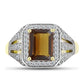 Inel din Argint 925 Placat cu Aur ( 4.59 grame ) cu Cuarț Coniac și Topaz Alb 2.35 Carate