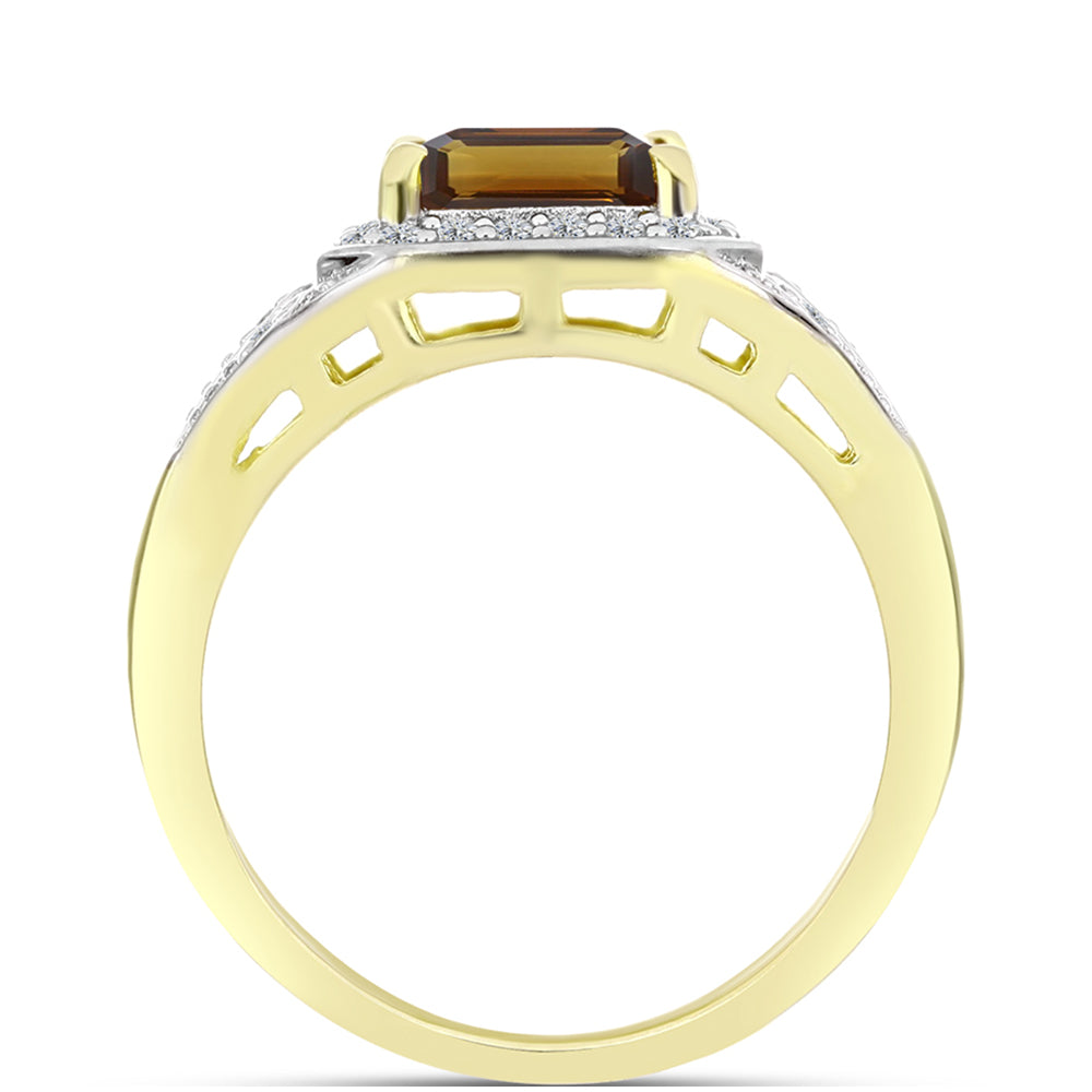 Inel din Argint 925 Placat cu Aur ( 4.59 grame ) cu Cuarț Coniac și Topaz Alb 2.35 Carate 2 