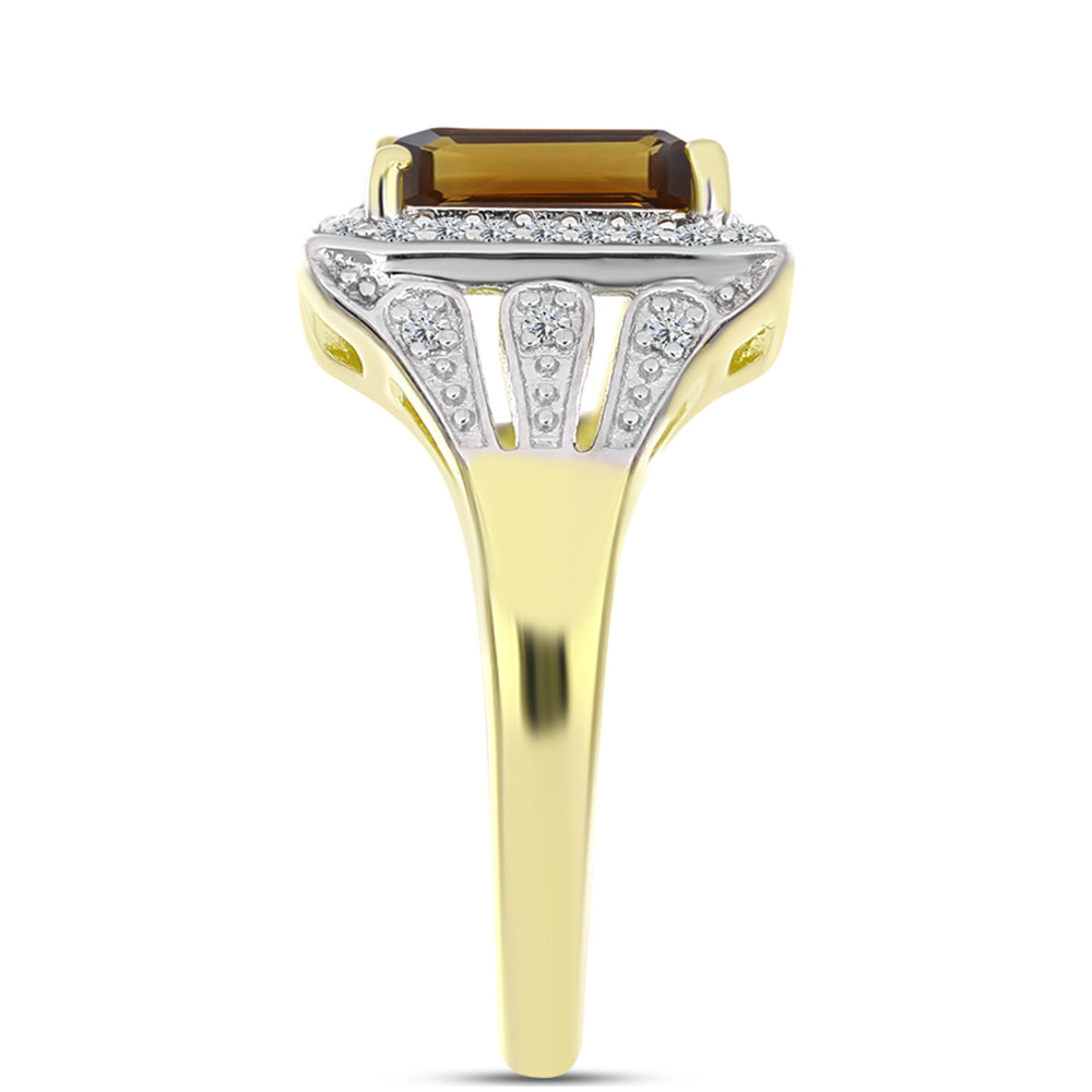 Inel din Argint 925 Placat cu Aur ( 4.59 grame ) cu Cuarț Coniac și Topaz Alb 2.35 Carate