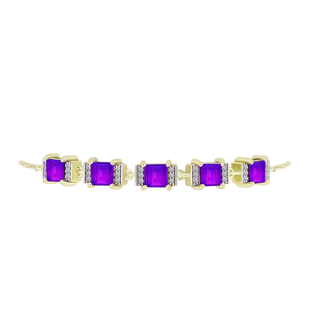 Brățară din Argint 925 Placat cu Aur ( 6.43 grame ) cu Agat Violet și Topaz Alb 3.03 Carate 2 