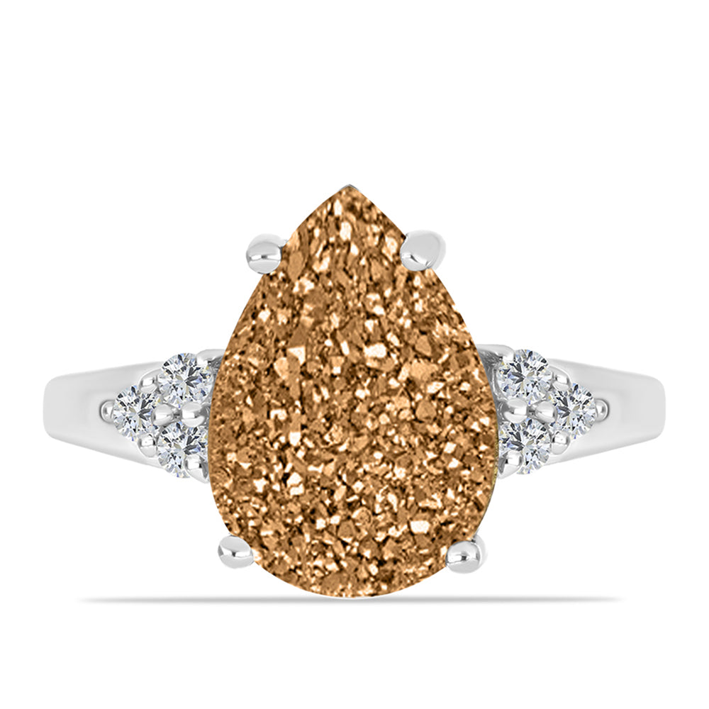 Inel din Argint 925 ( 2.83 grame ) cu Drusy Auriu și Topaz Alb 5.75 Carate