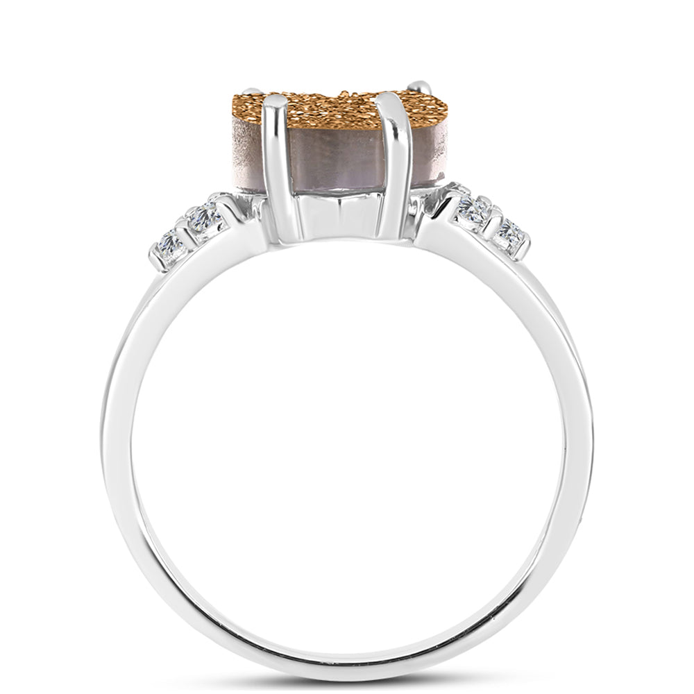 Inel din Argint 925 ( 2.83 grame ) cu Drusy Auriu și Topaz Alb 5.75 Carate