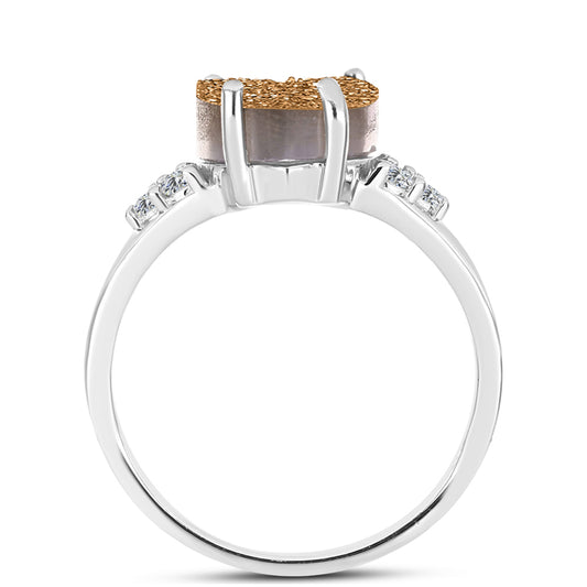 Inel din Argint 925 ( 2.83 grame ) cu Drusy Auriu și Topaz Alb 5.75 Carate