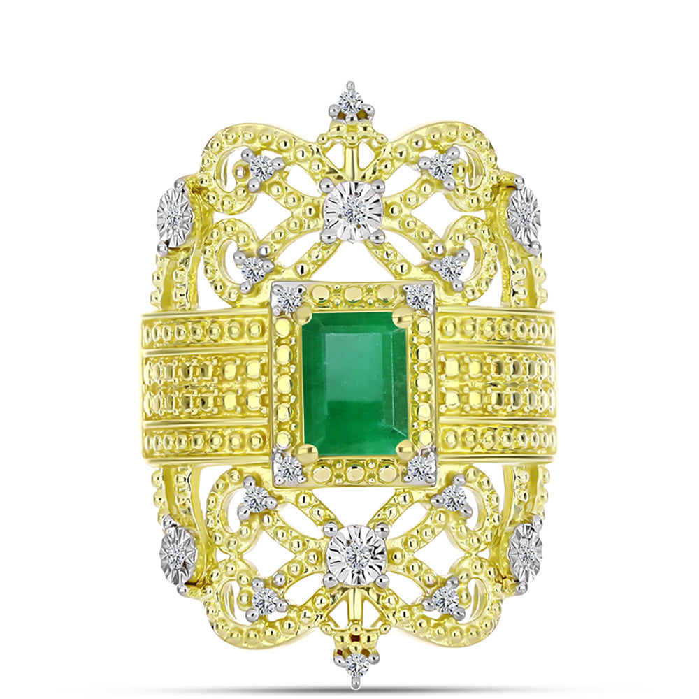 Inel din Argint 925 Placat cu Aur ( 6.84 grame ) cu Smarald Brazilian și Topaz Alb 1 Carate