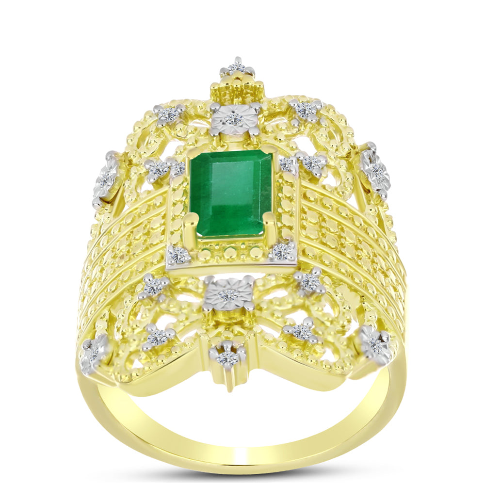Inel din Argint 925 Placat cu Aur ( 6.84 grame ) cu Smarald Brazilian și Topaz Alb 1 Carate