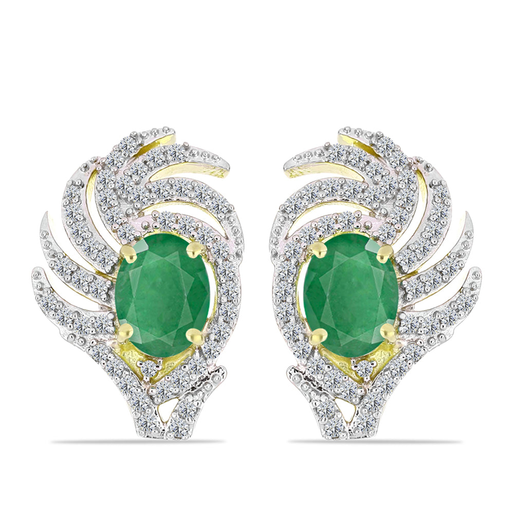 Cercei din Argint 925 Placat cu Aur ( 5.93 grame ) cu Smarald Brazilian și Topaz Alb 3.27 Carate 1 