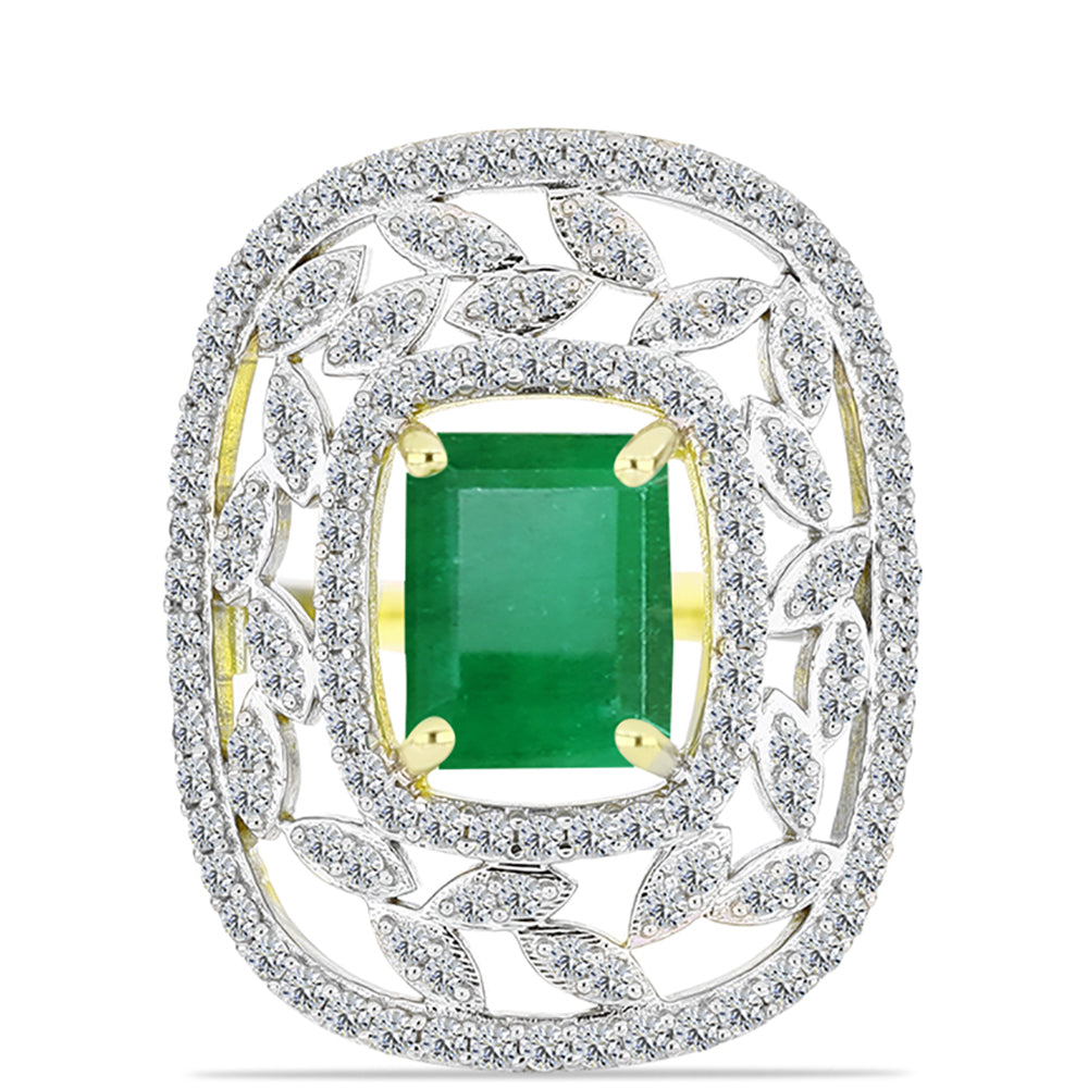 Inel din Argint 925 Placat cu Aur ( 4.41 grame ) cu Smarald Brazilian și Topaz Alb 3.28 Carate 1 