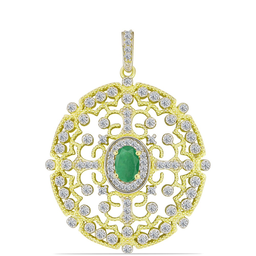 Pandantiv din Argint 925 Placat cu Aur ( 3.88 grame ) cu Smarald Brazilian și Topaz Alb 1.28 Carate