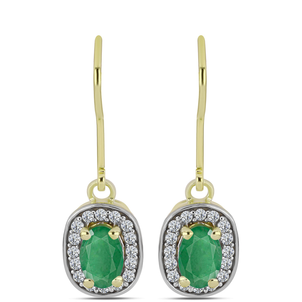 Cercei din Argint 925 Placat cu Aur ( 2.13 grame ) cu Smarald Brazilian și Topaz Alb 1.14 Carate