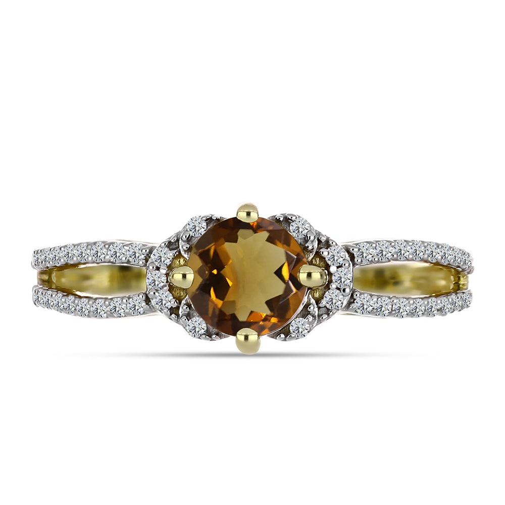 Inel din Argint 925 Placat cu Aur ( 2.19 grame ) cu Cuarț Coniac și Topaz Alb 1.03 Carate 1 