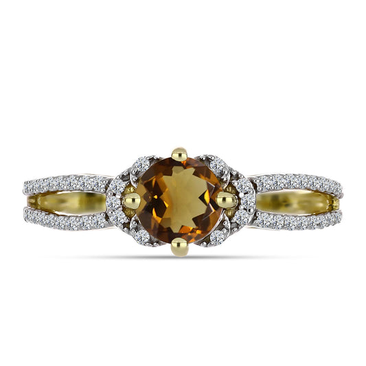 Inel din Argint 925 Placat cu Aur ( 2.19 grame ) cu Cuarț Coniac și Topaz Alb 1.03 Carate