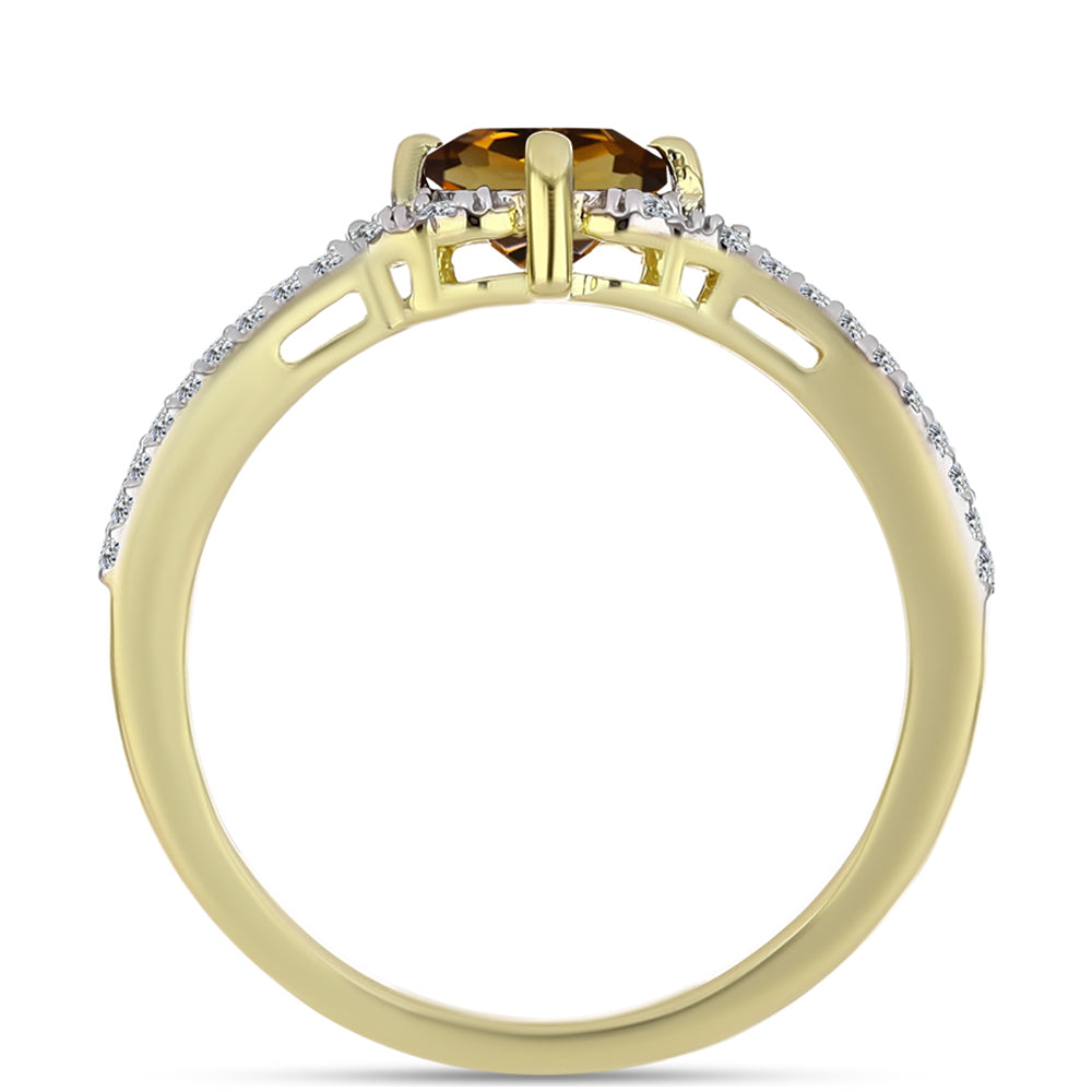 Inel din Argint 925 Placat cu Aur ( 2.19 grame ) cu Cuarț Coniac și Topaz Alb 1.03 Carate