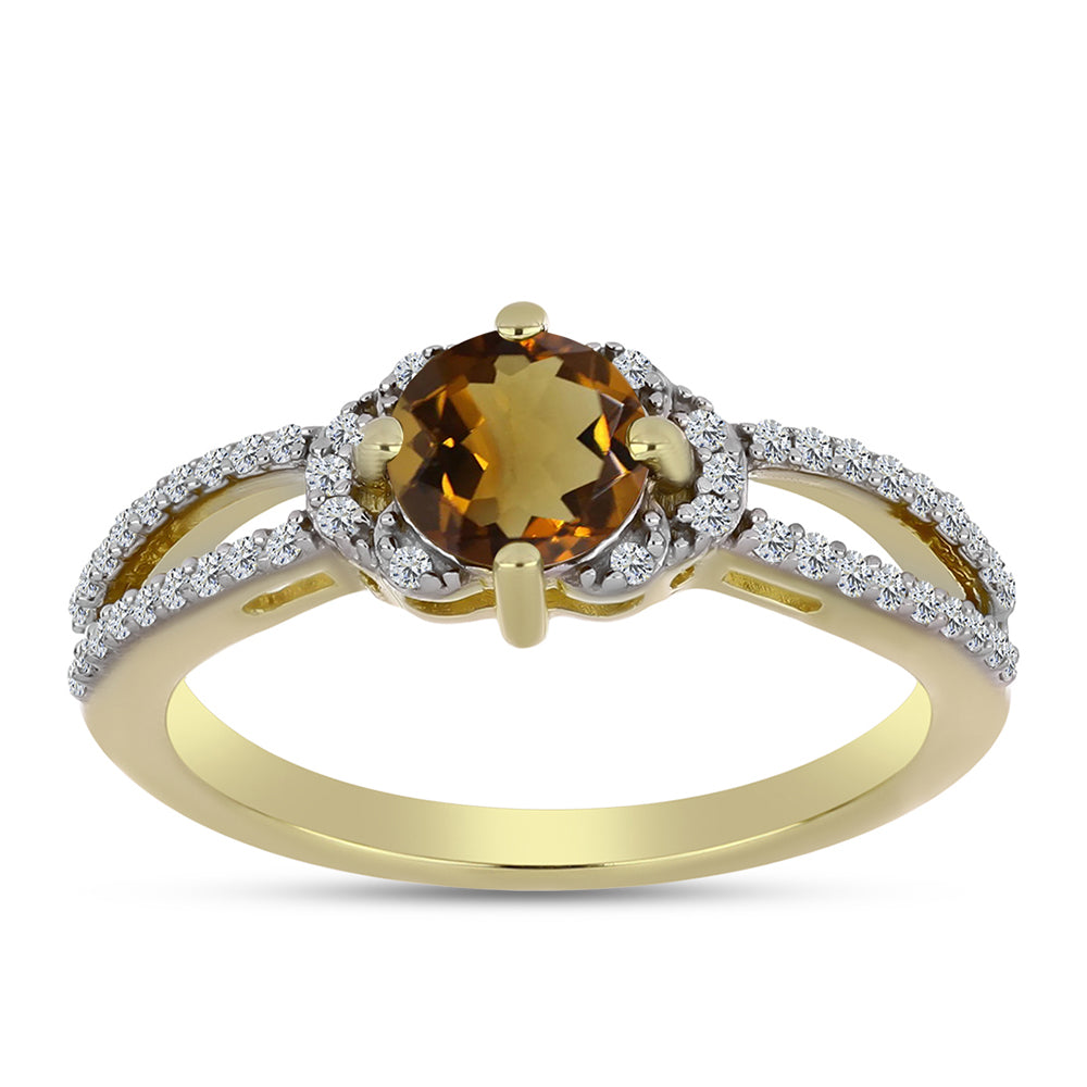 Inel din Argint 925 Placat cu Aur ( 2.19 grame ) cu Cuarț Coniac și Topaz Alb 1.03 Carate 3 