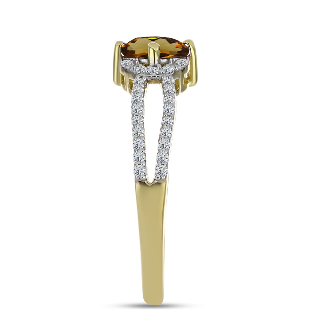 Inel din Argint 925 Placat cu Aur ( 2.19 grame ) cu Cuarț Coniac și Topaz Alb 1.03 Carate