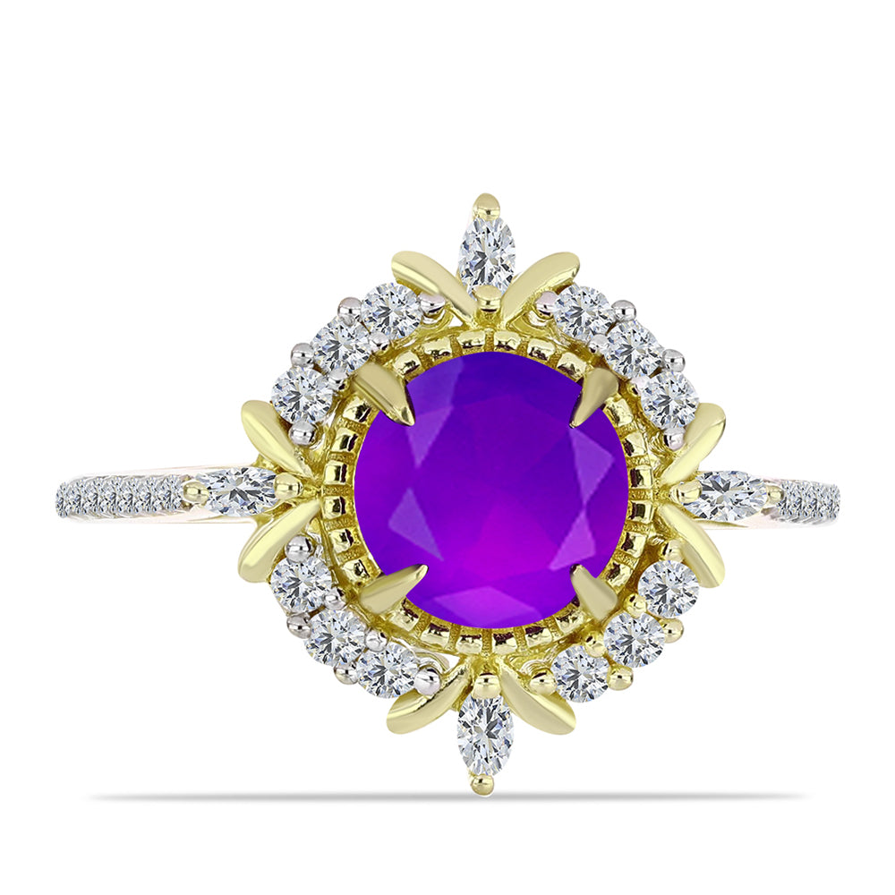 Inel din Argint 925 Placat cu Aur ( 3.59 grame ) cu Agat Violet și Topaz Alb 2.42 Carate 1 