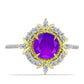 Inel din Argint 925 Placat cu Aur ( 3.59 grame ) cu Agat Violet și Topaz Alb 2.42 Carate