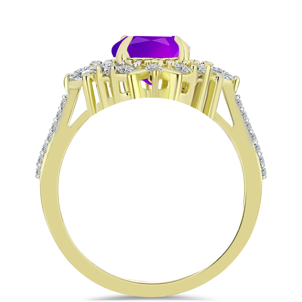 Inel din Argint 925 Placat cu Aur ( 3.59 grame ) cu Agat Violet și Topaz Alb 2.42 Carate