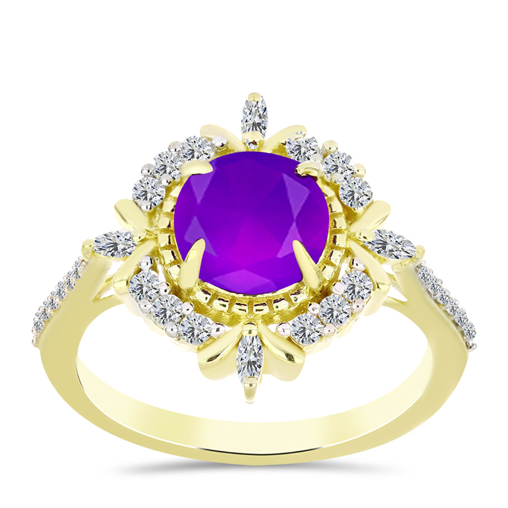 Inel din Argint 925 Placat cu Aur ( 3.59 grame ) cu Agat Violet și Topaz Alb 2.42 Carate