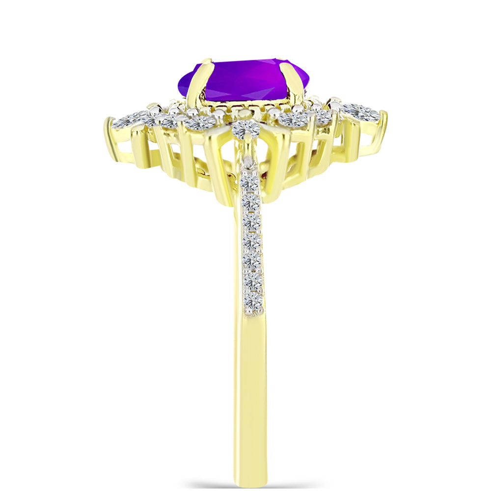 Inel din Argint 925 Placat cu Aur ( 3.59 grame ) cu Agat Violet și Topaz Alb 2.42 Carate