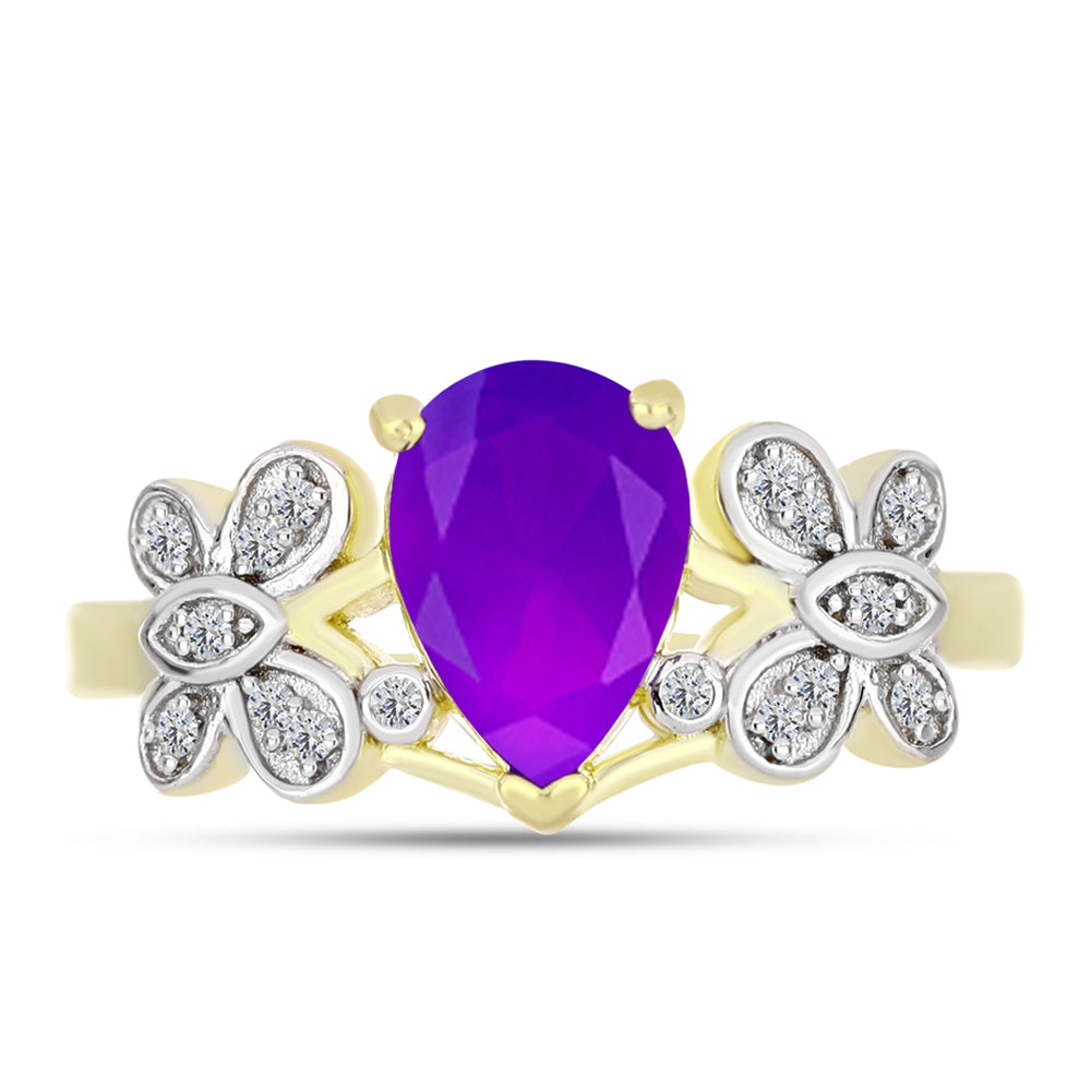 Inel din Argint 925 Placat cu Aur ( 3.37 grame ) cu Agat Violet și Topaz Alb 1.92 Carate