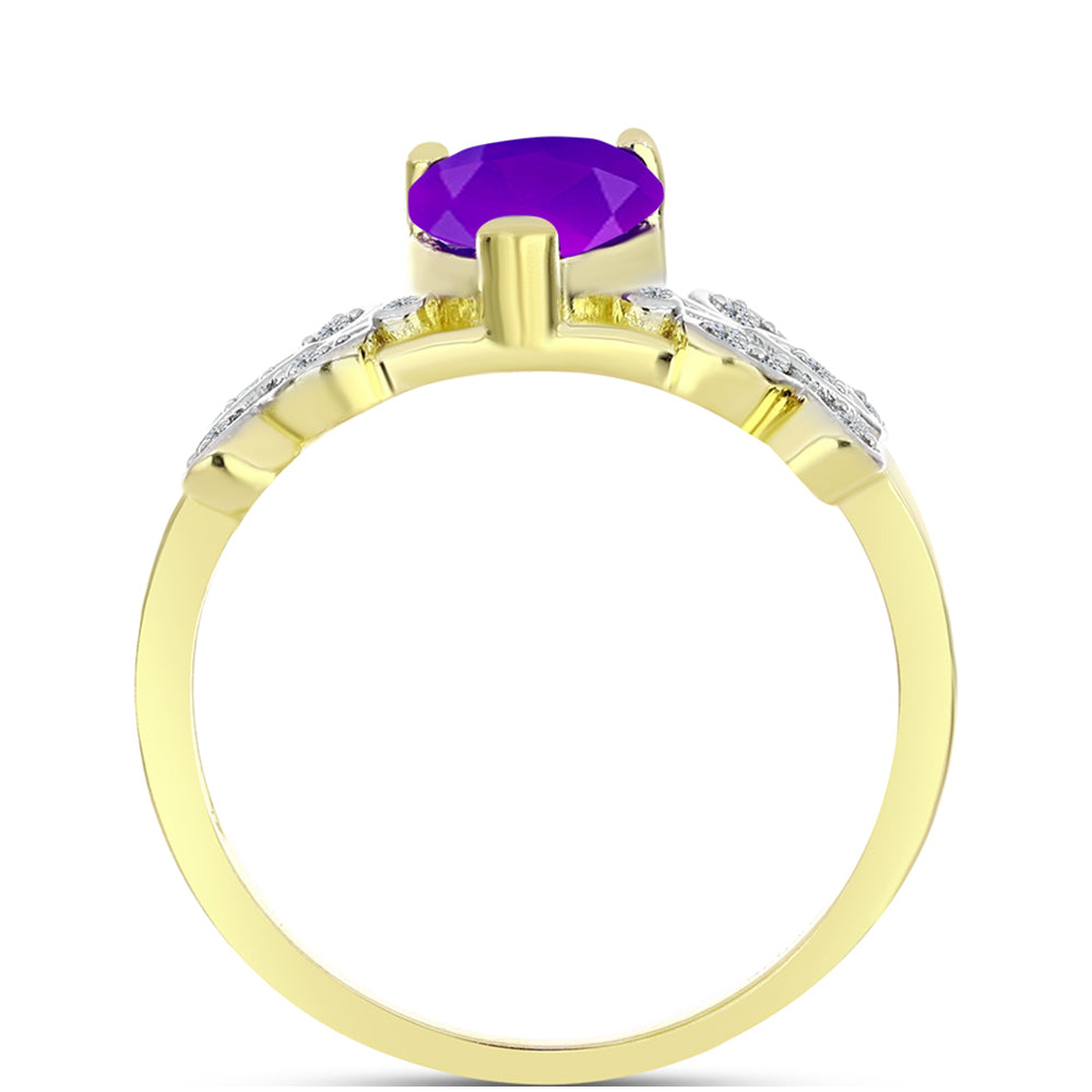 Inel din Argint 925 Placat cu Aur ( 3.37 grame ) cu Agat Violet și Topaz Alb 1.92 Carate 2 
