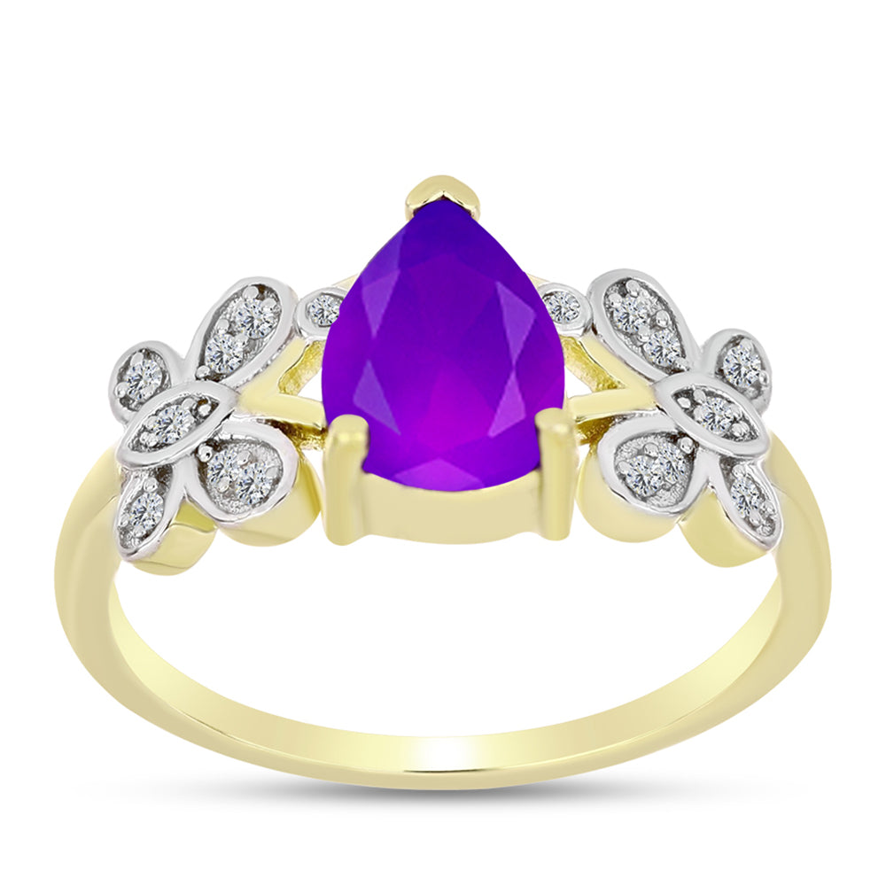 Inel din Argint 925 Placat cu Aur ( 3.37 grame ) cu Agat Violet și Topaz Alb 1.92 Carate